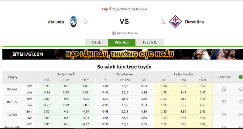 Nhận định soi kèo châu Á – Atalanta vs Fiorentina
