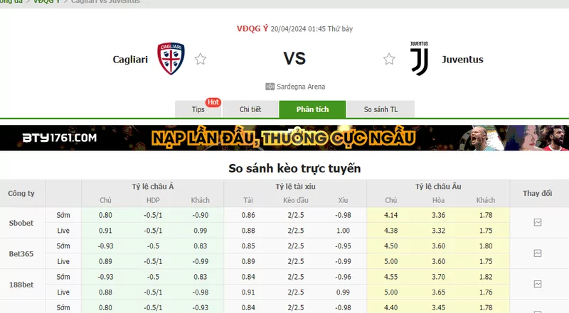 Nhận định soi kèo châu Á – Cagliari vs Juventus